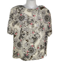 Vintage Christie  Jill Womens 100 Silk Floral Blouse Short Sleeves Sz Large