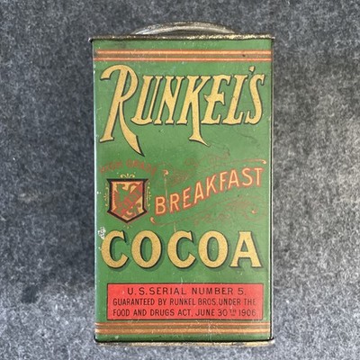 Vintage Antique Runkel s Square Cocoa Tin