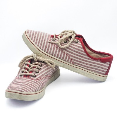 Women s Ugg Canvas Red Striped Sneakers Tennis Shoes Sporty 7.5 M 