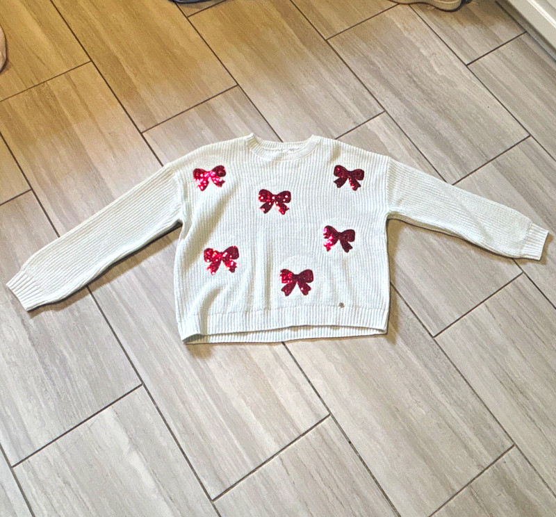 Justice Girls Ivory Solid Knit Pullover Sweater XL 16/18 Crewneck Metallic