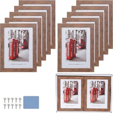 5x7 Picture Frames Set of 10, Wooden Picture Frame Set with Display Box, Rustic 