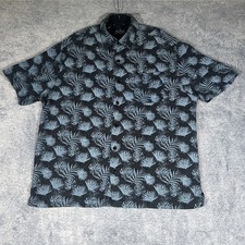 Nat Nast Luxury Originals SS Button Up Men's L Black w/Blue Leaves Silk Blend