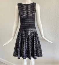Alaïa Wool Knee-Length Dress Size 42 Sleeveless Eyelet Lace Fit Flare  Alaia