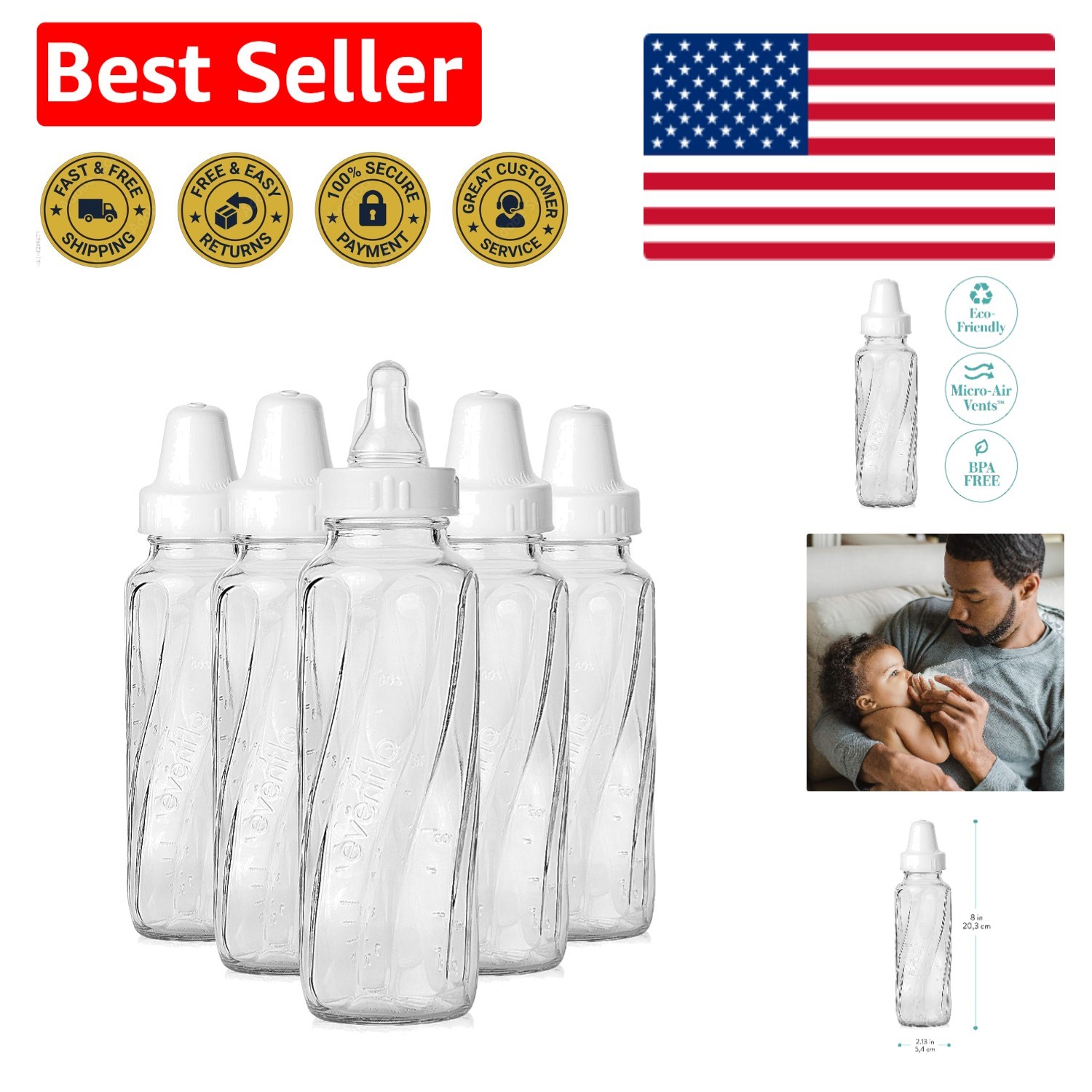 8 Oz - Ergonomic 6-pack With Silicone Nipples