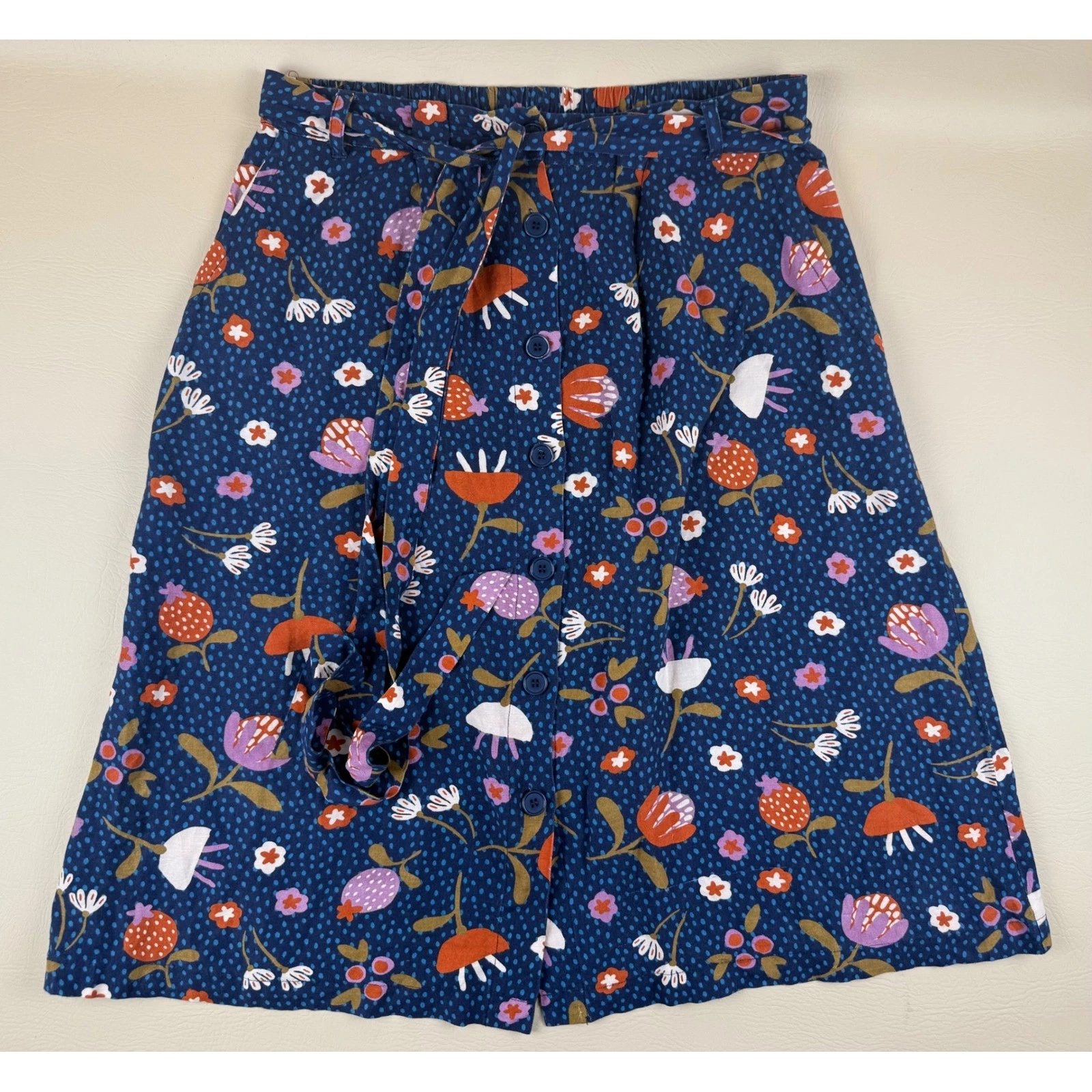 Cottagecore Floral Linen Midi Skirt Button Front Blue 18 ModCloth Princess Hwy