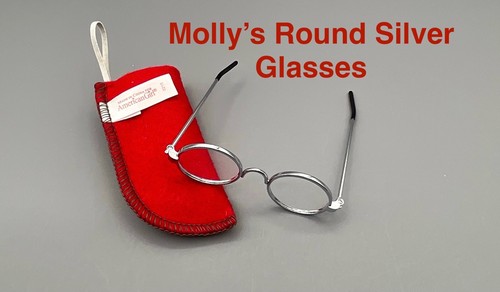 American Girl Puppe Molly’s silberne runde runde Brille/rotes Etui