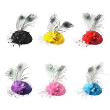 Vintage Pillbox Hat with Veil Peacock-feather Fascinator for Wedding Party