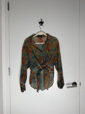 Mes Demoiselles Paris Tie Dye Tie Front Blouse Top Teal Rust Size 38