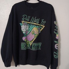 Hello Kitty Women's Sweatshirt Black Sz L "RollWith It" Peace Skate Love