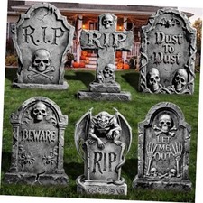 6 Pcs Halloween Tombstones Outdoor, 16.5 Inch Tombstones for Graves Grey