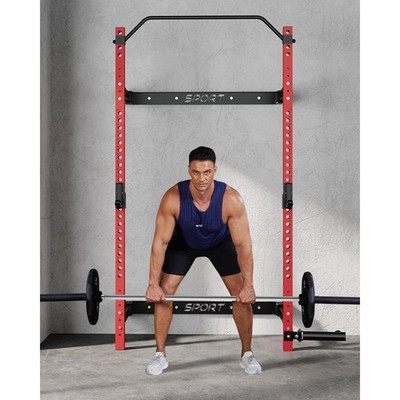 Steel Folding Squat Power Rack with Pull up Bar, j-Hooks & Landmine for Home Gym
