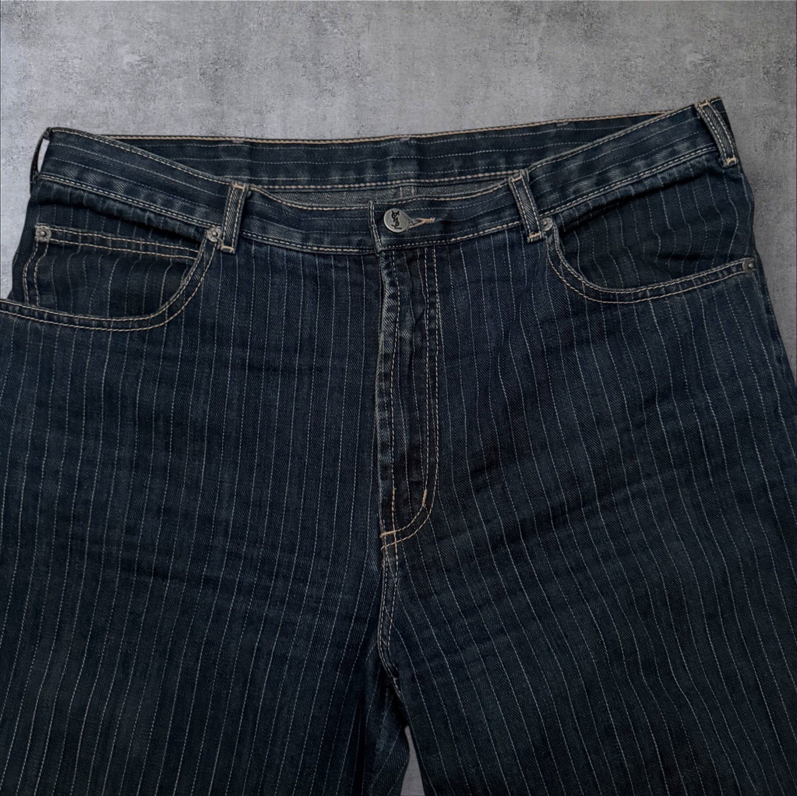 SAINT LAURENT Jeans vintage YSL uomo 32 blu gessato dritto