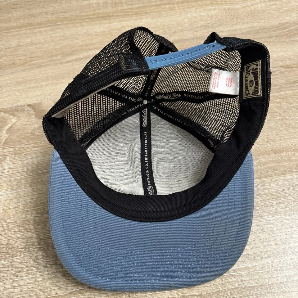 De colección Y2K Mitchell & Ness Tiburones 100% Lana Camionero Malla Snapback Sombrero Verde azulado OSFA Foto 4 de 4