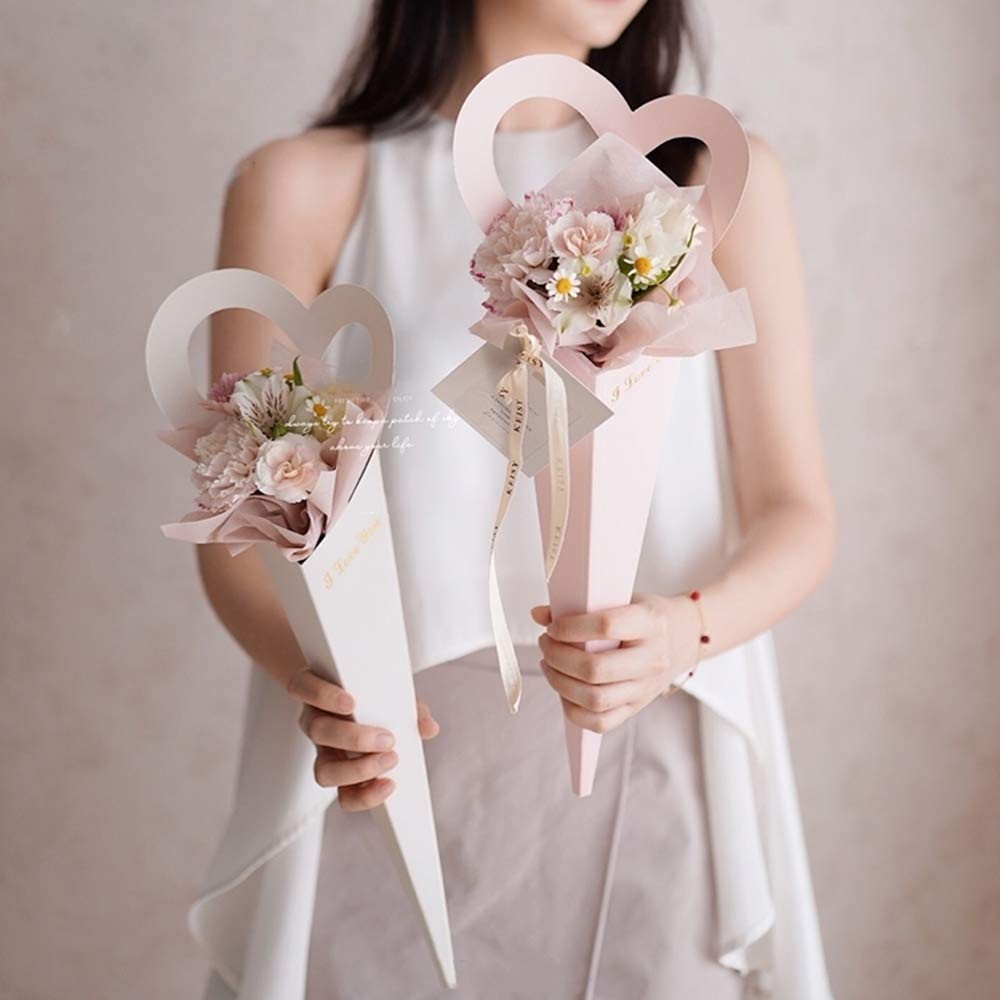 Lovely Heart Single Flower Sleeve Floral Bouquet Bags Gift Florist Box Packag...