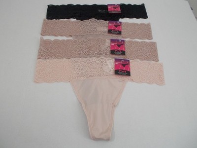 NWT MAIDENFORM 4 Pair Pink Beige Black  Luxurious Lace Thong Panties 2XL