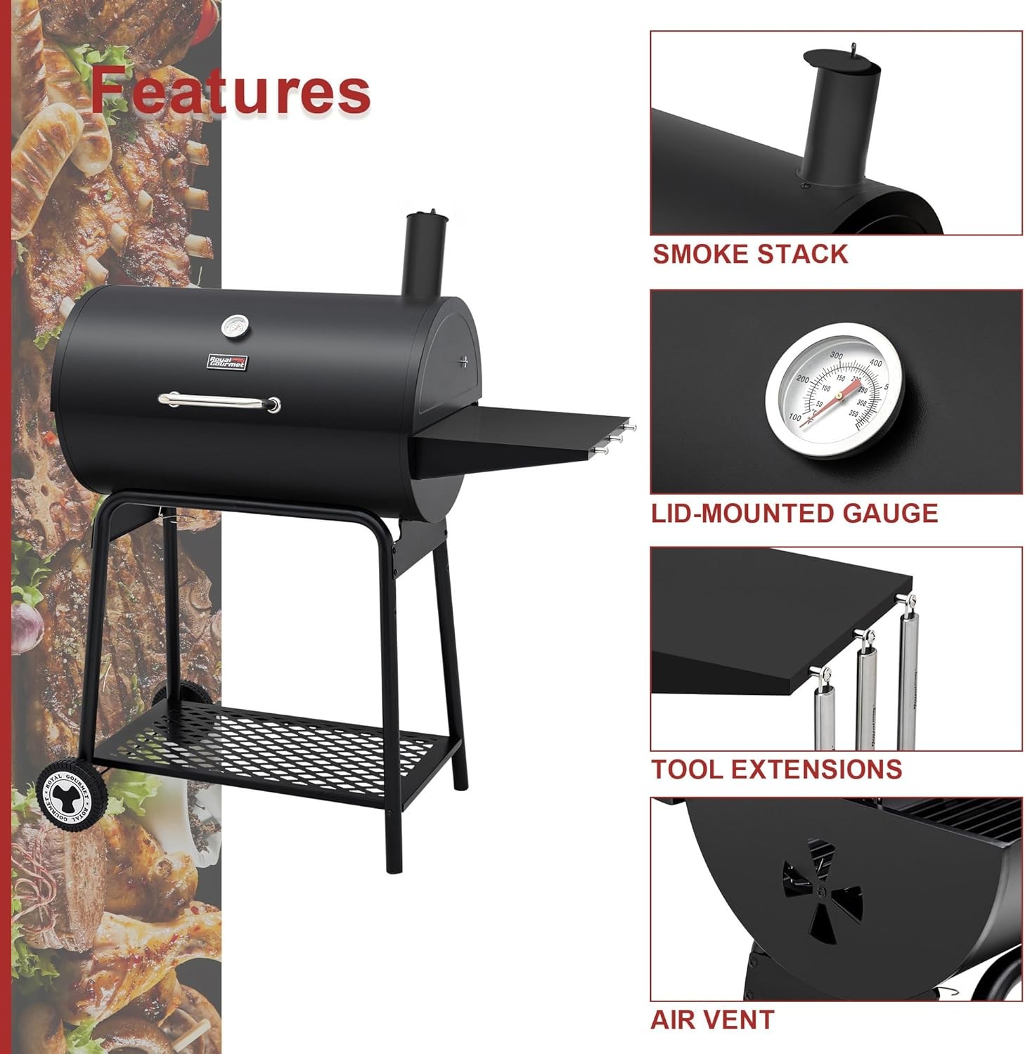 30 Inch Barrel Charcoal Grill with Warming Rack, Outdoor BBQ Grill