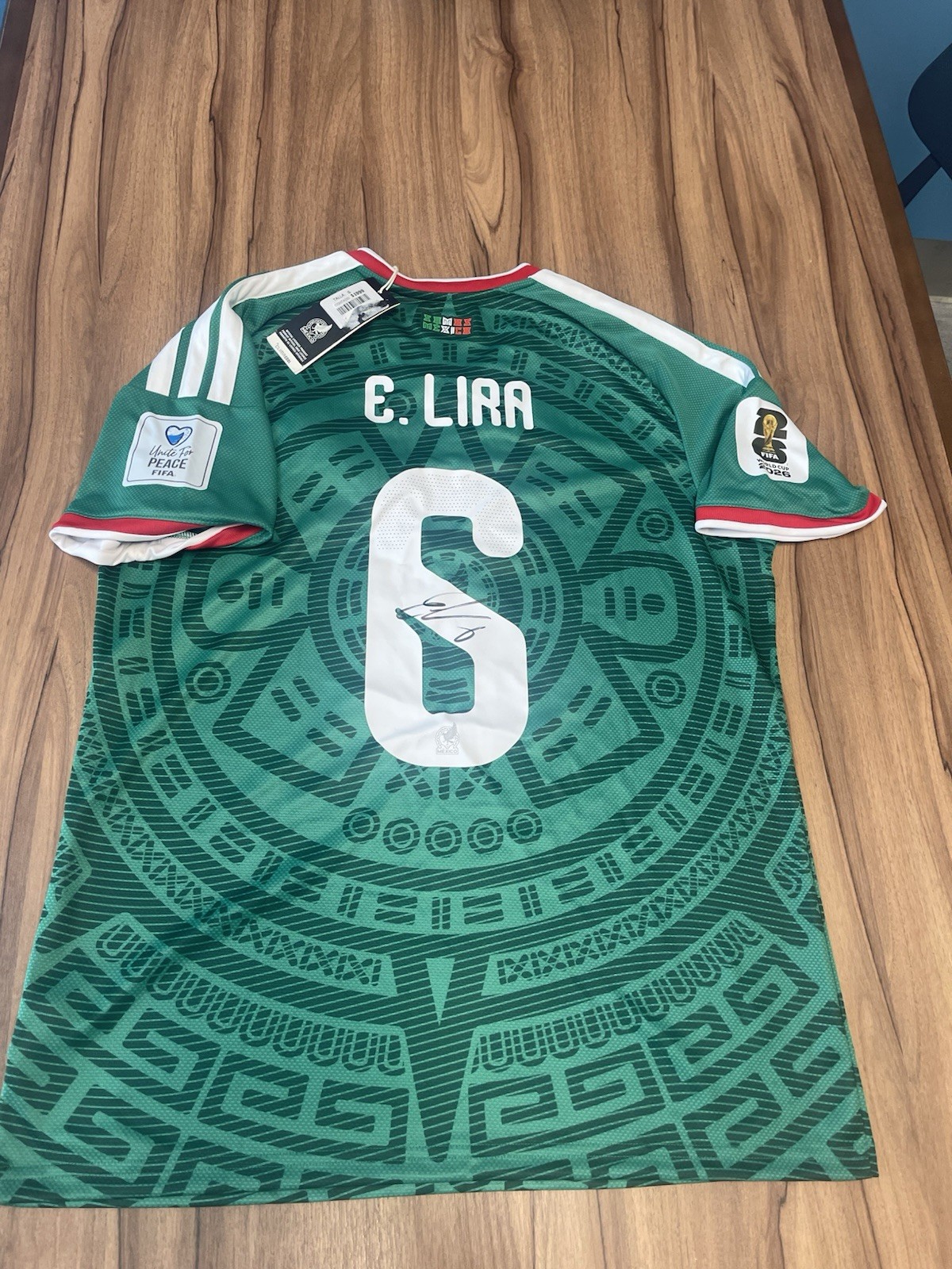 Erik Pitbull Lira #6 Mens LARGE Adidas Mexico Home FAN World Cup Jersey Signed