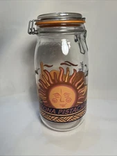 Vtg 2L Arizona Pistachio Glass Canister Jar Southwest Sun Cactus Hinge Lid 1980s