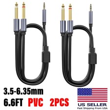 6.6FT 3.5mm 1/8" TRS to Dual 6.35mm 1/4" TS Mono Stereo Y-Cable Splitter Cord 2X