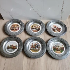 Set Of 6 Plates The Great American Revolution 1776 Pewter Canton Ohio 10.5"