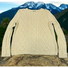 LL Bean Ivory Fisherman Cable Knit Sweater Kids Size XL 18 Preppy Nautical