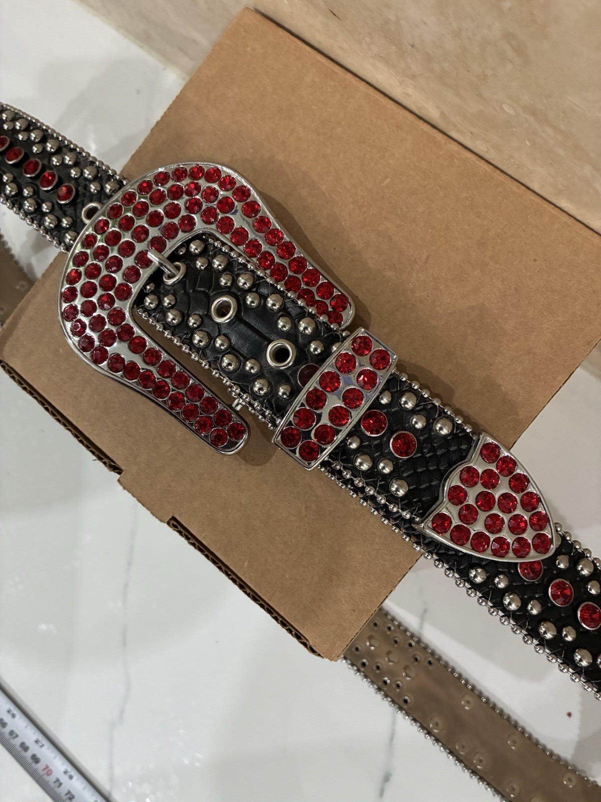(Rare)RAW Genuine Leather Rhinestone Belt Medium Black XL Studded BB Simon image 10