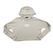 Abercrombie Fitch Hoodie Womens Medium Tan Cropped Logo Raw Hem