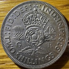 1938 Great Britain Florin 2 Shillings Silver Coin