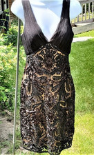 Sue Wong Nocturne Black Lace Silk Cocktail Dress Size 4 Beaded Embroidered 