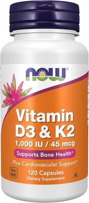 NOW Foods Vitamin D-3 & K-2 1000 IU 45 mcg Bone Cardiovascular Support 120 Caps