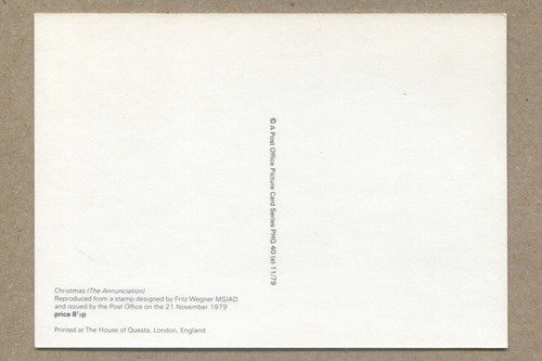 Christmas. THE ANNUNCIATION, By Artist, Fritz Wegner. UK ROYAL POST, POSTCARD - Picture 2 of 2