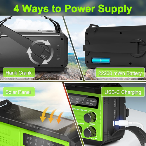 Emergency Radio with Solar & Hand Crank Power, 22200Mwh (6000Mah) Crank Radio, N - Picture 6 of 12