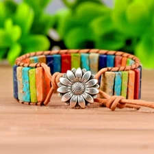 7 Chakra Natural Assorted Gemstone Tube Beaded Handmade Braided Bracelet Gift