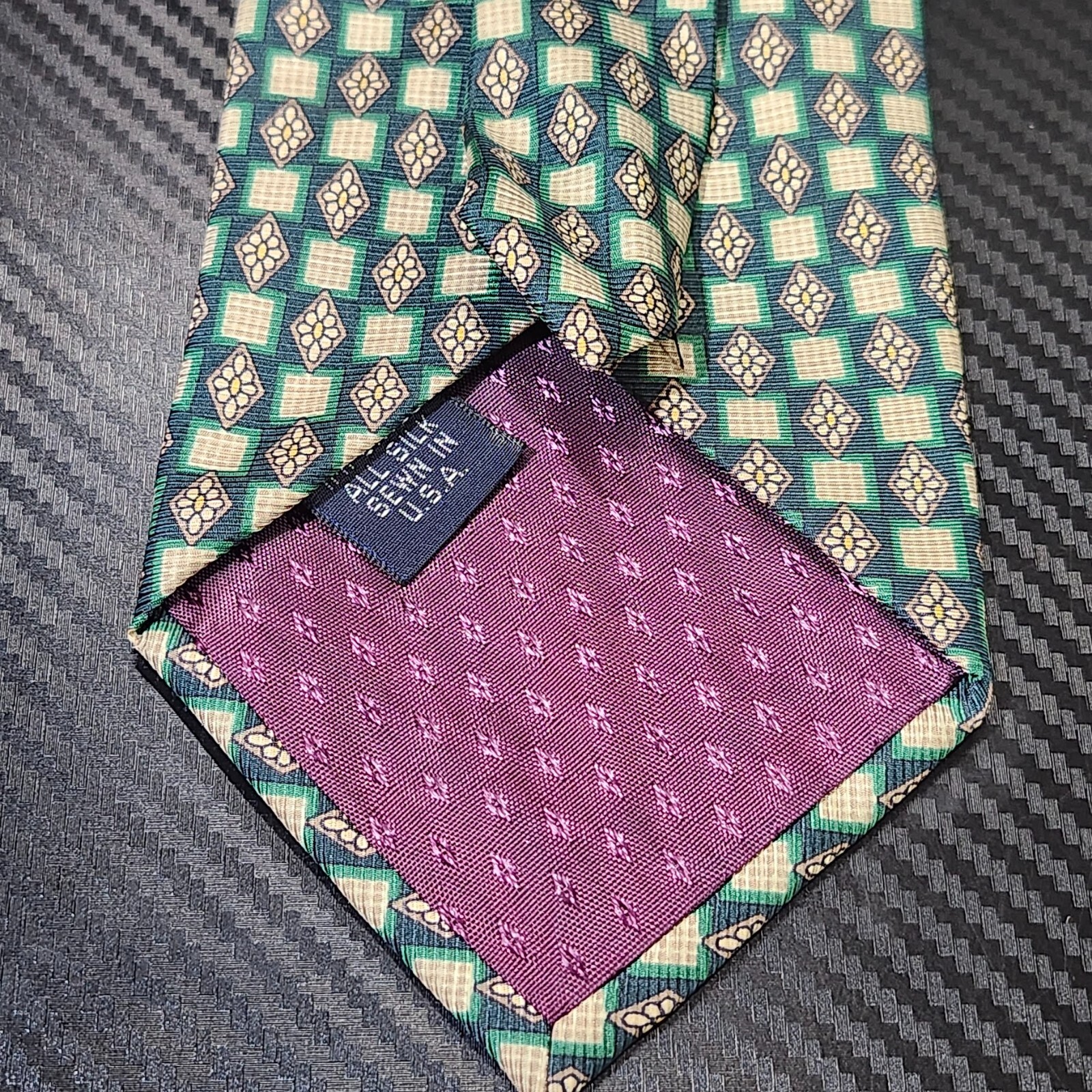 Robert Stewart Green & Blue Geometric Pattern 100% Silk Tie Sewn In USA image 3