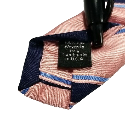 Davcid Donahue Luxury Tie Pink Blue Striped Woven Silk Necktie 62" x 3.75" - Picture 6 of 6