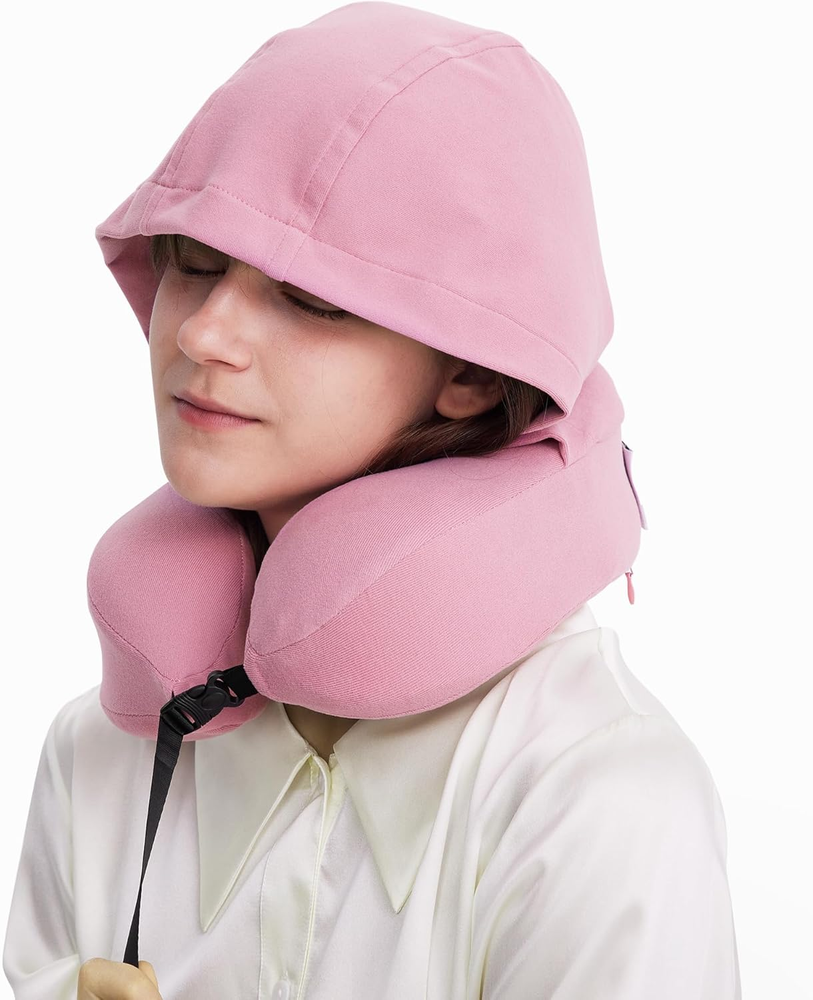 Memory Foam Travel Pillow with Adjustable Hood for Airplane Comfort