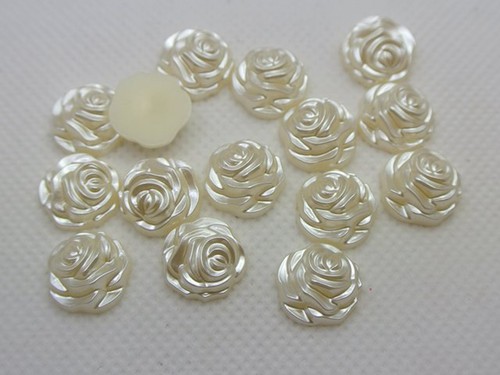 200 Ivory Acrylic Flatback Pearl Engraved Rose Flower Cabochons 12mm Bow Center - Picture 3 of 5