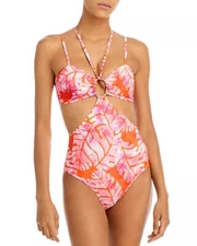 AQUA x Studio 189 Batik Leaf Cutout One Piece Swimsuit 30B 460