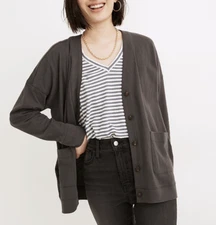 MADEWELL DARK GREY ORGANIC COTTON PATCH POCKETS CARDIGAN TEE TOP Sz M