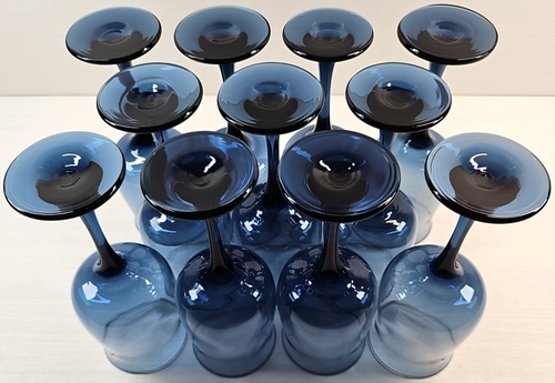 (11) Libbey Connoisseur Dusky Blue Water Goblets Set Vintage Stemware Retro Lot - Picture 18 of 22