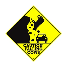 Caution Rocks & Falling Cows Funny Humor Road Novelty Aluminum Metal Sign 12x12