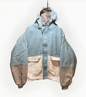 Zaful Womens Retro Jacket Corduroy Size XL Blue/Gray/White Hoodie Color  Block