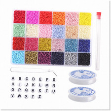 36000pcs 2mm Gl Seed Beads  Letter Beads Jewelry Making Kit - 24 Colors, Tweeze
