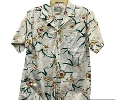 Paradise Found Made In Honolulu Hawaii Beige Floral Palm Hawaiian Shirt size 3XL