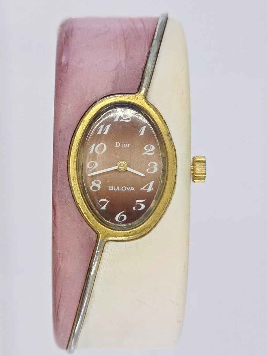 RARE CHRISTIAN DIOR WATCH by BULOVA BAKELITE HINGED BANGLE RARE CHRISTIAN DIOR WATCH by BULOVA BAKELITE HINGED BANGLE