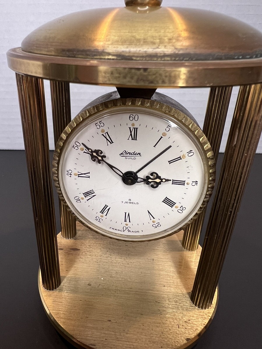 Linden Guild Brass Desk Clock. Mechanical ( Manual Winding) Vtg