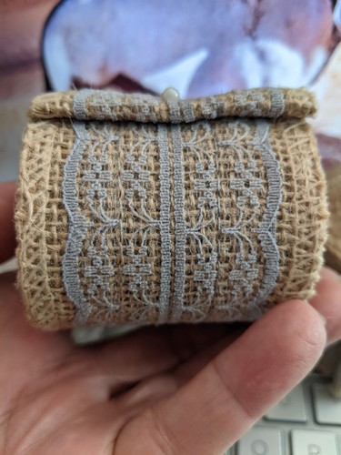 3 Rolls Burlap Ribbon Blue Lace Detail 2.4” x 2.2 yds per roll SET of 3 - Picture 2 of 4