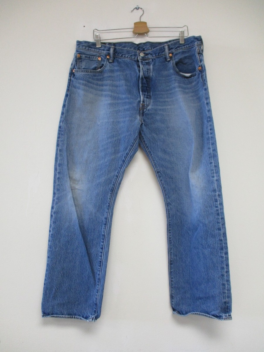 Levis 501 Jeans Mens 40 Blue Solid Straight Denim Pants Outdoors
