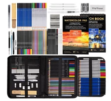 Art Supplies Drawing Pencils Set - 76 Pack Pro Sketching Kit with Sketchbook