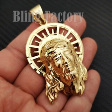 ICED HIP HOP BRASS GOLD PLATED JESUS HEAD DIAMOND CUT BLING CHARM PENDANT